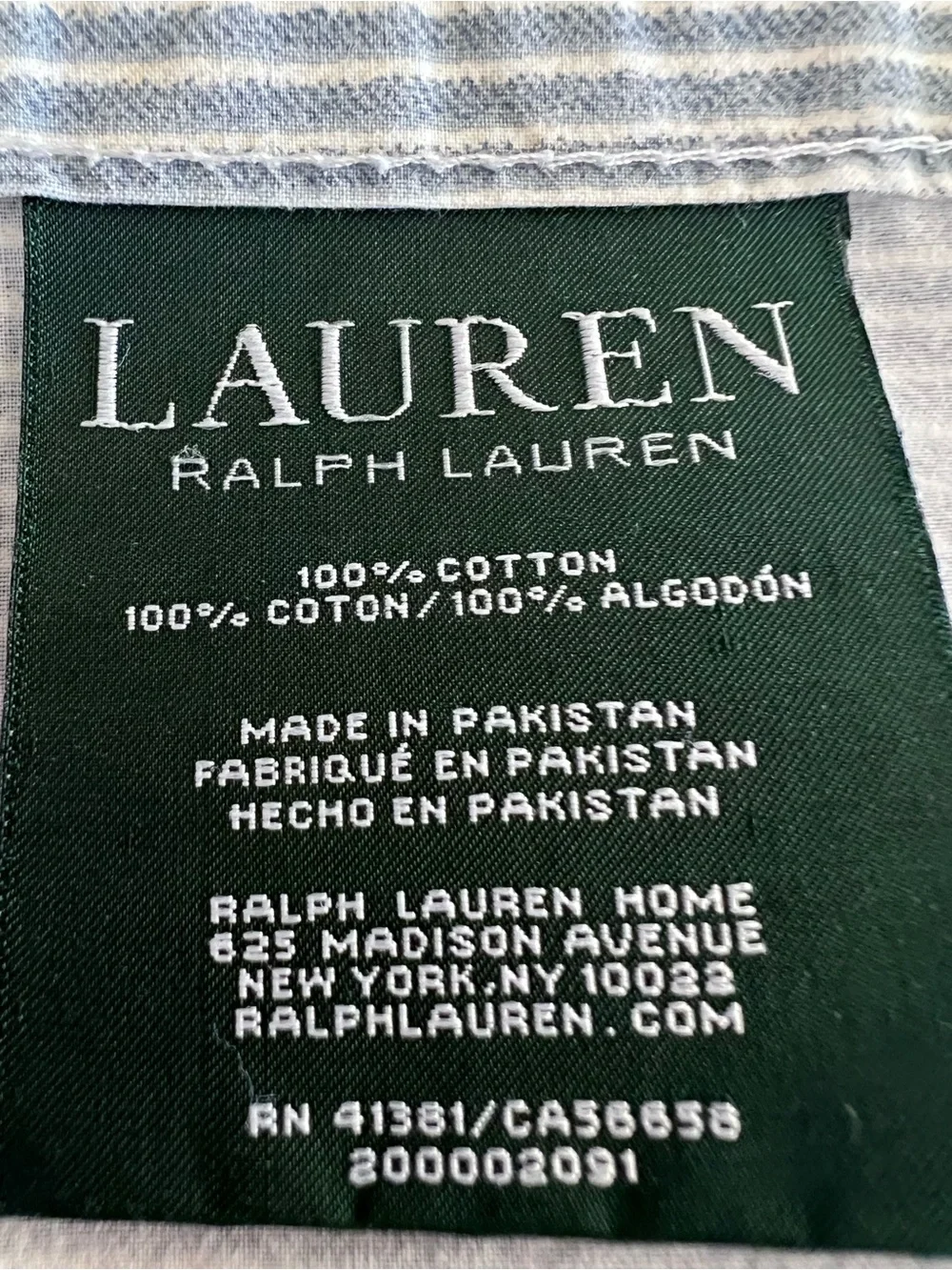 Lauren Ralph Lauren QUEEN Flat Sheet Blue White Chambray Stripe Farmhouse
